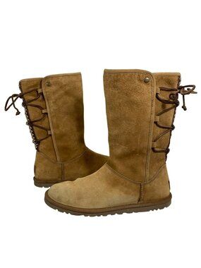 UGG Australia Lace Back Tasman Tall Tan Suede Boots Women's Size 8 1010820